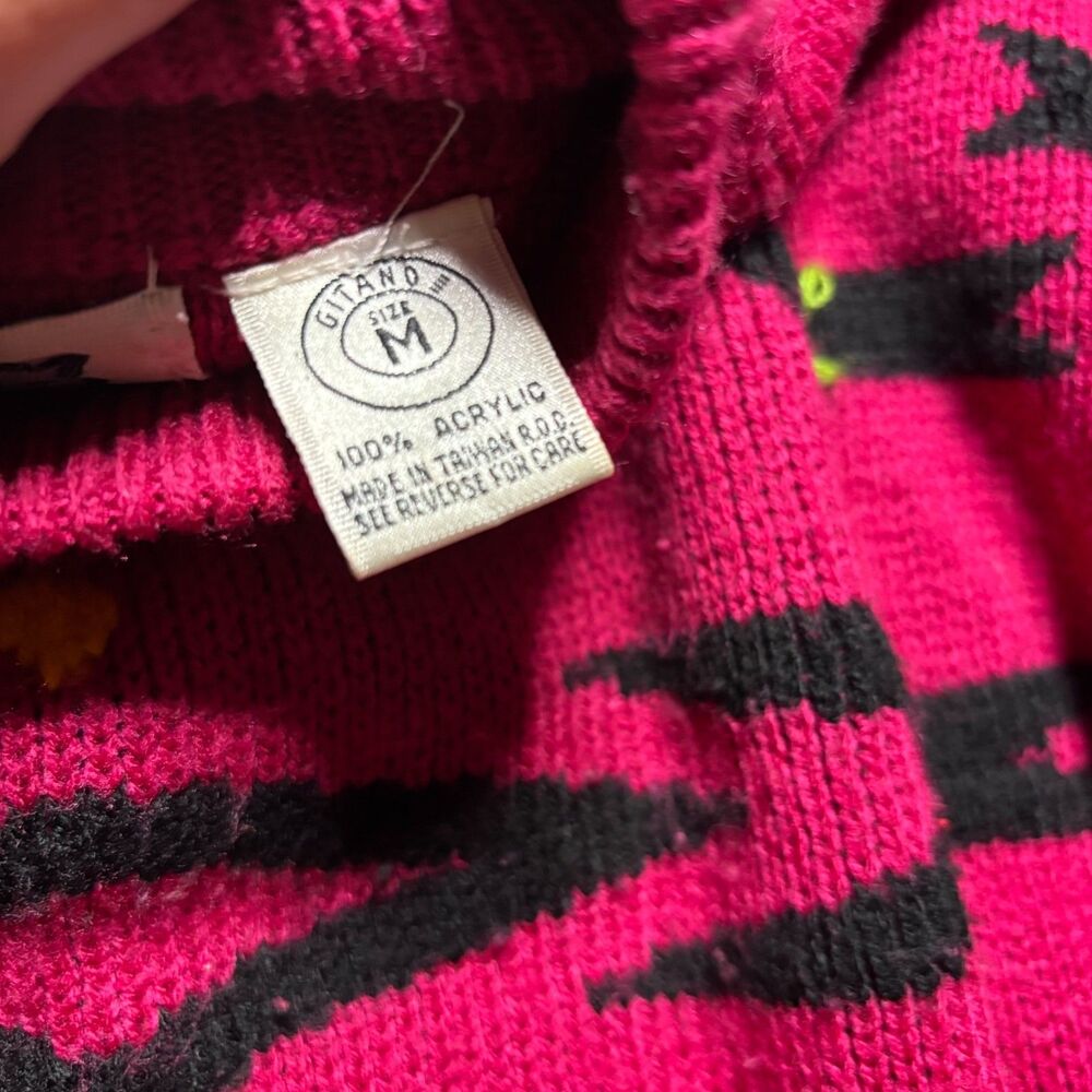 Vintage Retro Vibrant Pink Geometric Turtleneck Sweater 80's 90's - Picture 5 of 9